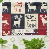 ニットのパッチワークのクリスマスパターン | 素朴 キッチンタオル (折り畳み)