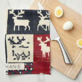 ニットのパッチワークのクリスマスパターン | 素朴 キッチンタオル (四つ折り)