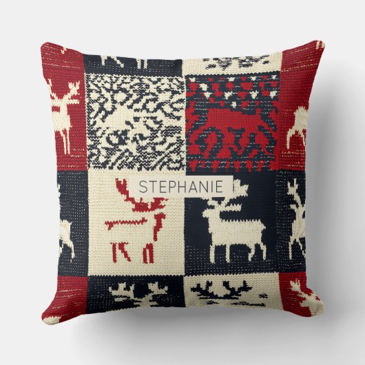 ニットのパッチワークのクリスマスパターン | 素朴 クッション (裏面)