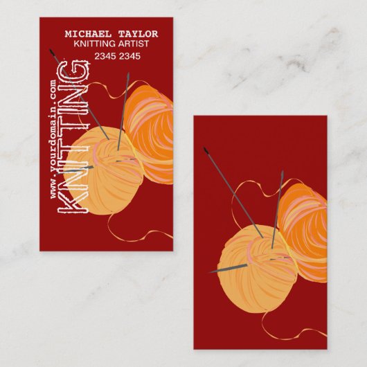 ニットの編み物針の技術ヤーンの球 名刺 (正面/裏面)