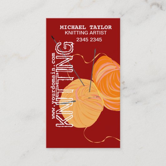 ニットの編み物針の技術ヤーンの球 名刺 (正面)