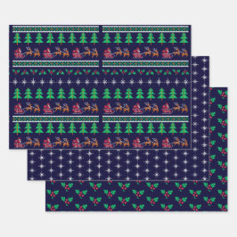 ニットの醜いセーターパターン海軍ブルークリスマス ラッピングペーパーシート