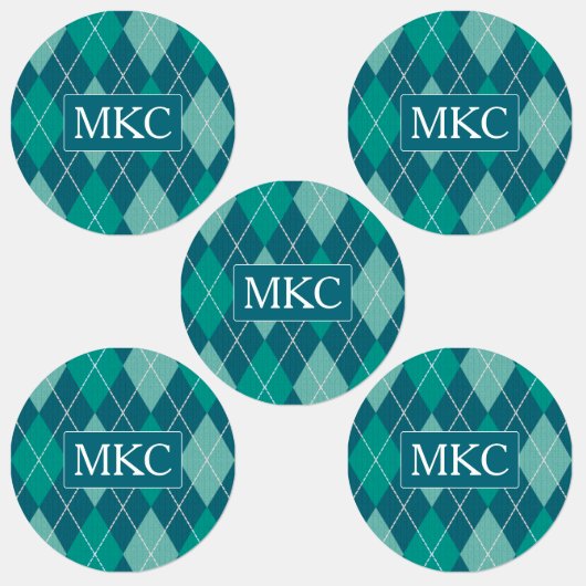 ニットアーガイルティール（緑がかった色）とアクアパターン – 追加イニシャル ラベル (グループ)