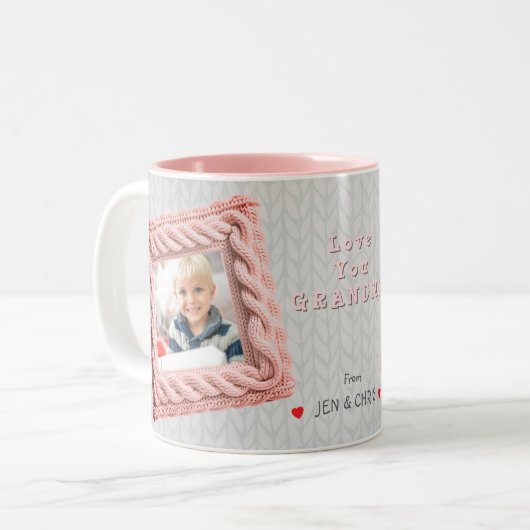 ニットウェアフレーム愛おばあちゃん2フォトコーヒーマグ ツートーンマグカップ (正面左)