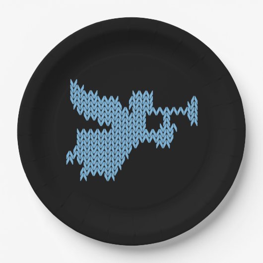 ニットエンジェル醜いクリスマスセーター編み物ブルー ペーパープレート (正面)