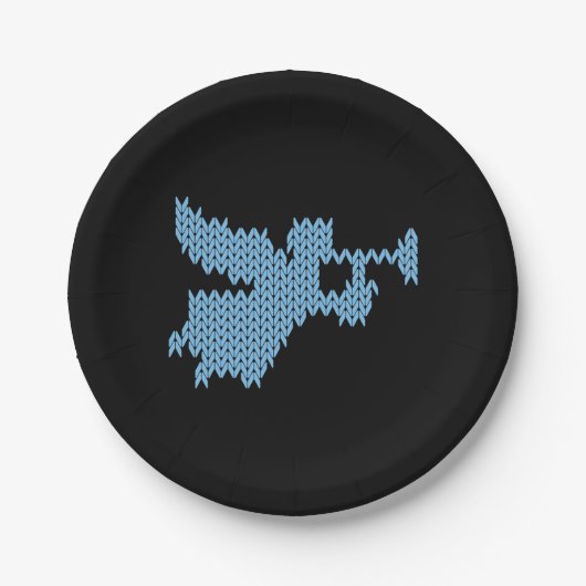 ニットエンジェル醜いクリスマスセーター編み物ブルー ペーパープレート (正面)