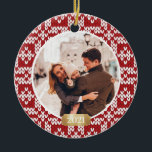 ニットオーナメント セラミックオーナメント<br><div class="desc">ニットの背景を持つ暖かく居心地の良いフォトオーナメント。</div>