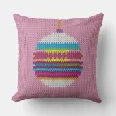 ニットカラフルクリスマスオーナメントニットピンク クッション (正面)