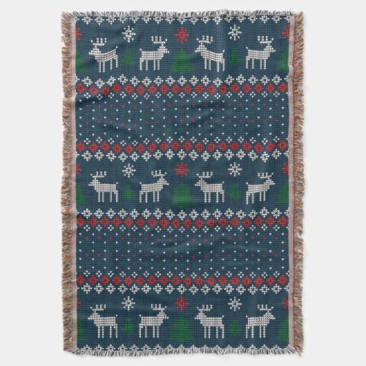 ニットクリスマスディアパインツリー装飾品 スローブランケット (正面縦)