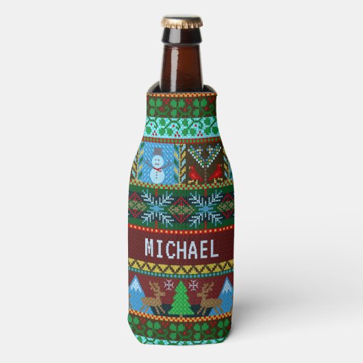 ニットクリスマストナディア雪だるまホリデイ |名前 ボトルクーラー (ボトル正面)
