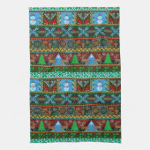 ニットクリスマス雪だるまトナカイ冬パターン キッチンタオル (縦)