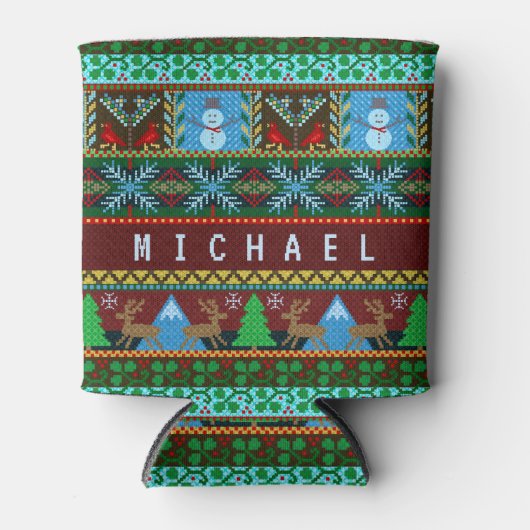 ニットクリスマス雪だるまトナディアホリデイ |名前 缶クーラー (正面)