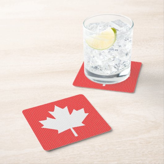 ニットスタイルメープルリーフ編み物モチーフ スクエアペーパーコースター (インサイチュ)