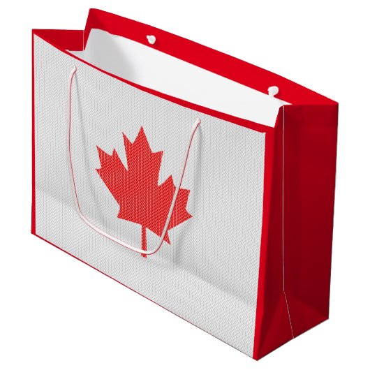 ニットスタイルメープルリーフ編み物モチーフ ラージペーパーバッグ (正面アングル)