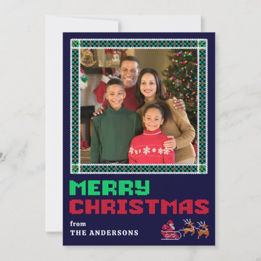 ニットセータークリスマスパターンメリークリスマスフォト シーズンカード (正面)