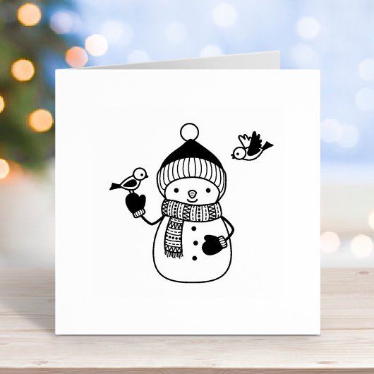 ニットハットとスカーフの笑顔の雪だるま ラバースタンプ