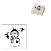 ニットハットとスカーフの笑顔の雪だるま ラバースタンプ (押印)