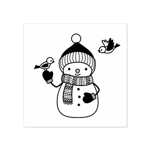 ニットハットとスカーフの笑顔の雪だるま ラバースタンプ (インプリント)