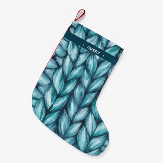 ニットパーソナライズされたウオーターカラーブルー スモールクリスマスストッキング (正面 (吊り時))