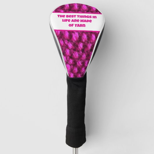 ニットピンククロチェットパターンクレフティラブヤーン ゴルフヘッドカバー (正面)