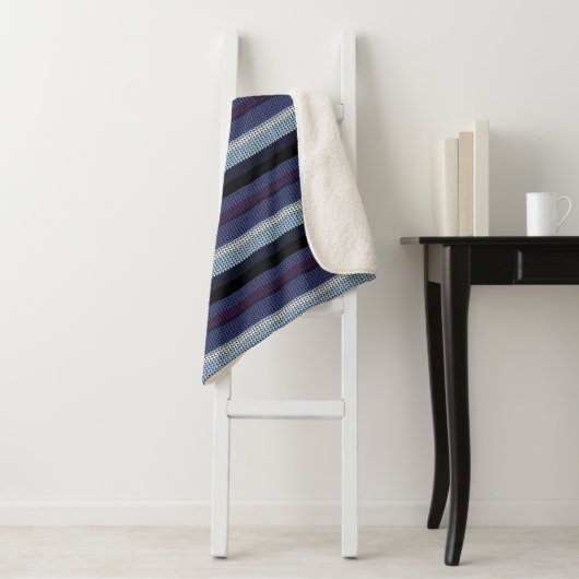 ニットフェイクストライプパタ模様パープルブルーホワイト シェルパブランケット (インサイチュ)