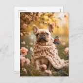 ニットフランスのドッグの服装のブルドッグ シーズンポストカード (正面/裏面)