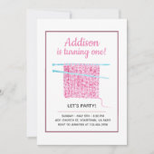 ニットブランケットベビーガールファースト誕生日 招待状 (正面)