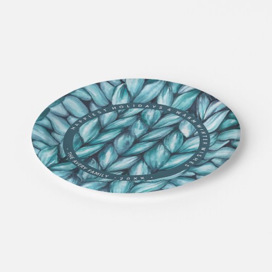 ニットブルーパーソナライズされたホリデイ ペーパープレート (アングル)