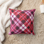 ニットプレイドタータンチェックチェックピンクホワイトワインパターン クッション (ブランケット)