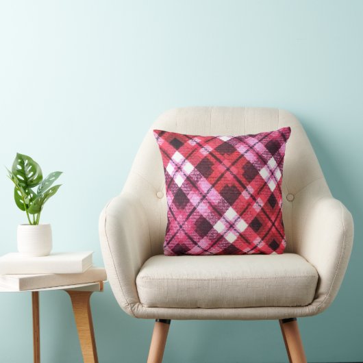 ニットプレイドタータンチェックチェックピンクホワイトワインパターン クッション (椅子)