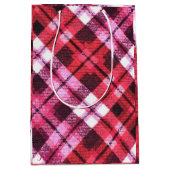 ニットプレイドタータンチェックチェックピンクホワイトワインパターン ミディアムペーパーバッグ (正面)