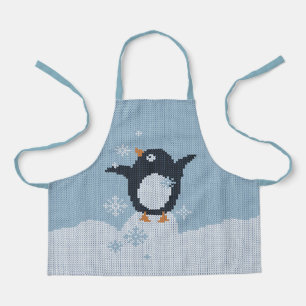 ニットペンギン雪片ウィンターホリデー エプロン