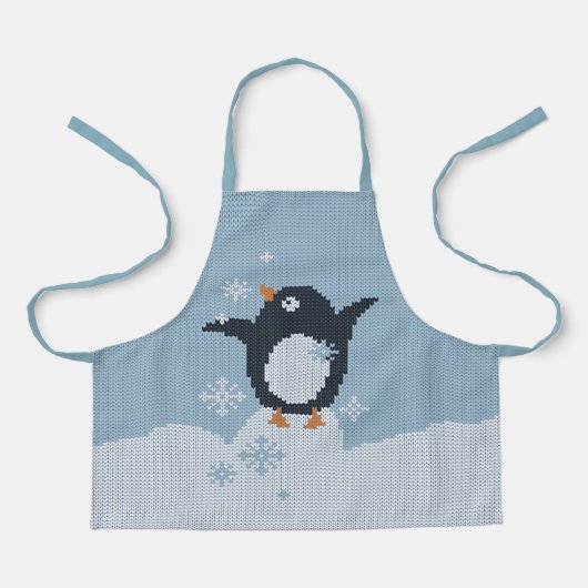 ニットペンギン雪片ウィンターホリデー エプロン (正面)