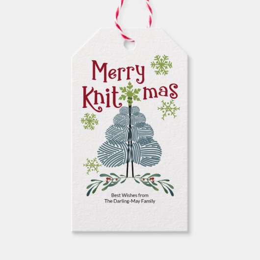 ニットマスヤメリーーンクリスマスツリー編み物ホリデー ギフトタグ (正面)