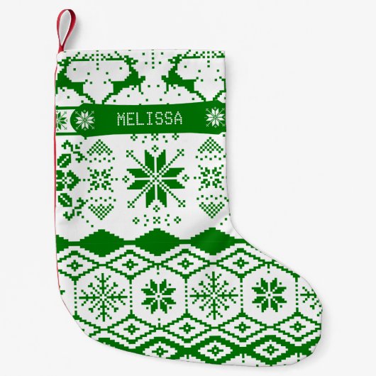 ニットモノグラムのクリスマストナカイ スモールクリスマスストッキング (正面)