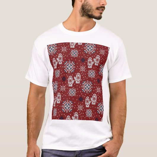 ニット冬のクリスマス装飾模様 Tシャツ (正面)