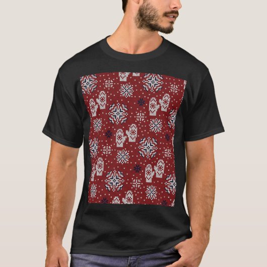 ニット冬のクリスマス装飾模様 Tシャツ (正面)