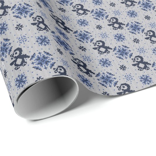 ニット冬ペンギン装飾模様 ラッピングペーパー (ロールコーナー)