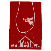 ニット出生シーンクリスチャンクリスマスレッドホワイト ミディアムペーパーバッグ (裏面)