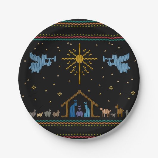 ニット出生醜いクリスマスセーター宗教的 ペーパープレート (正面)