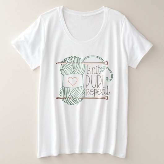 ニット図解入りの、写真付きのプルリピート編み物Tシャツ プラスサイズTシャツ (デザイン正面)