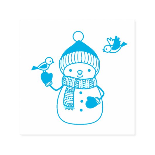 ニット帽とスカーフの可愛い漫画雪だるま セルフインキングスタンプ (デザイン)