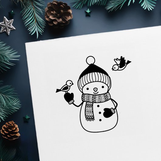 ニット帽とスカーフの可愛い漫画雪だるま セルフインキングスタンプ