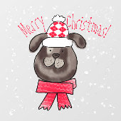 ニット帽とスカーフを被った小さなクリスマス犬 ウィンドウサイン (シート)