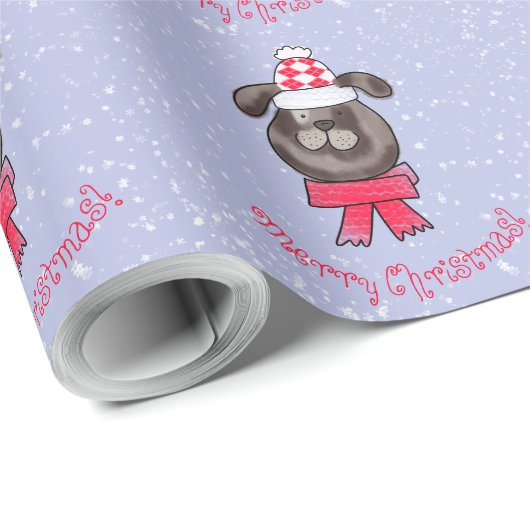 ニット帽とスカーフを被った小さなクリスマス犬 ラッピングペーパー (ロールコーナー)