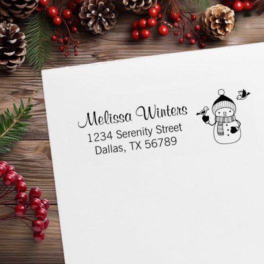 ニット帽とスカーフアドレスの笑顔の雪だるま ラバースタンプ