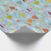 ニット帽とミッテンスブルー冬のパターン ラッピングペーパー (角)