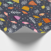 ニット帽とミッテンダークブルーの冬のパターン ラッピングペーパー (角)