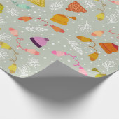 ニット帽とミトン冬のパターン ラッピングペーパー (角)