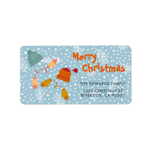 ニット帽とミトン冬 ラベル (正面)